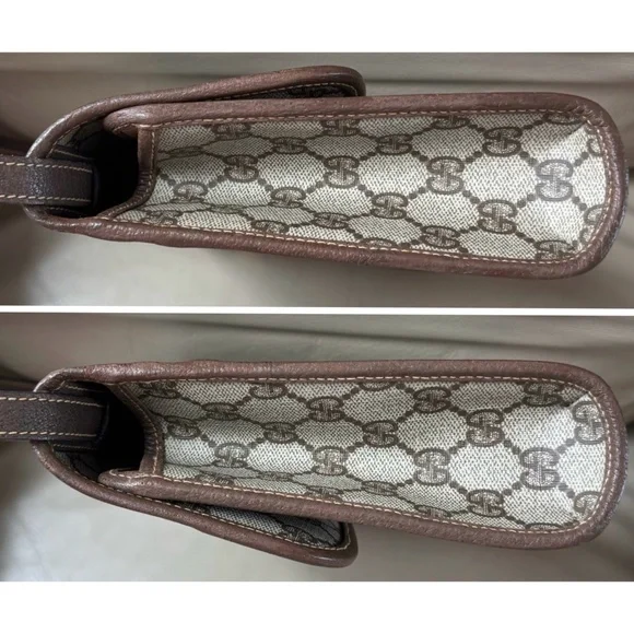 Authentic Vintage Gucci Brown Monogram Canvas Leather Flap Crossbody Clutch Bag - Picture 6 of 12